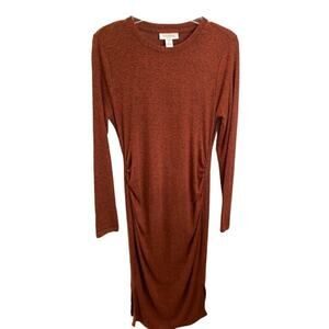 Motherhood Maternity Rust Long Rushed waist Sweater Dress SZ Small
